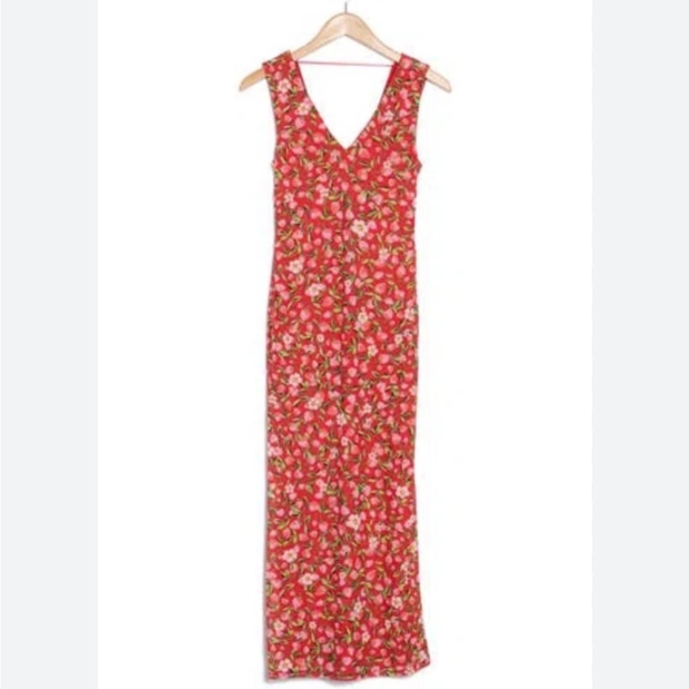 NWT AFRM Red Strawberry Ruched Midi Dress Women’s Small